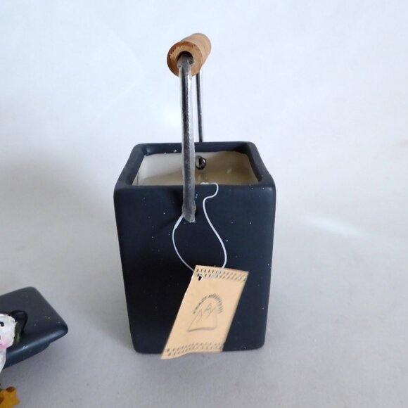 NEW CERAMIC LIDDED MERRY CHRISTMAS SNOWMAN CANDLE HOLDER WITH WOOD HANDLE - Picture 6 of 10